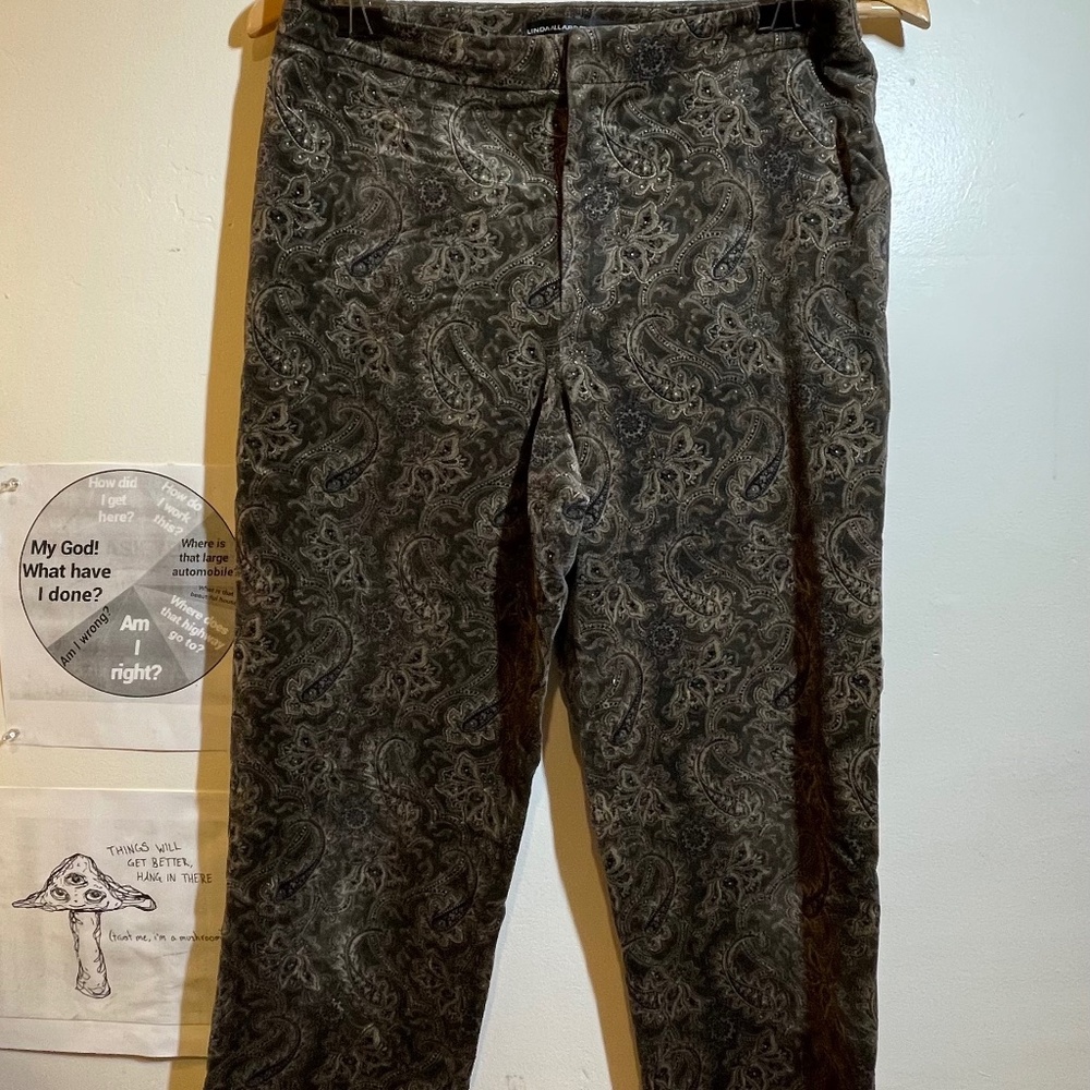 Linda Allard Ellen Tracy Velvet Trousers Slacks Pants Paisley